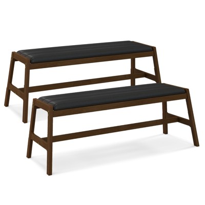 Tangkula 1pc/2pcs Solid Wood Dining Bench 50" Upholstered Entryway Bench w/ Padded Seat & Rubber Wood Frame Rectangular Ottoman Bench