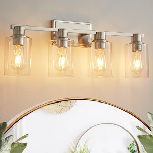 POWLIG 27.36-in 4-Light Nickel Modern Dimmable Bathroom Vanity Light with Cylindrical Glass Shade - 1 of 4