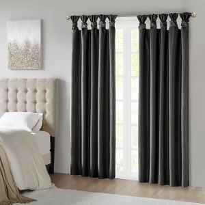 PAGED 50x84 Inch Polyester Twist Tab Lined Blackout Curtains,Faux Silk Sheen Base Face Fabric Curtain Panels for Living Room,Bedroom - 1 of 4