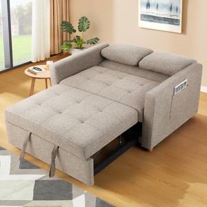 Homdox 3-in-1 Convertible Sleeper Sofa Bed, Premium Linen Loveseat with Spring Support, Adjustable Backrest, Perfect for Small Spaces , Living Room - 1 of 4