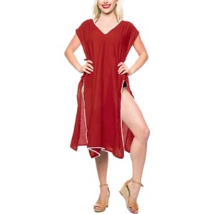 LA LEELA Women's Vacation Beachwear Long Bathing Suit Summer Short Front Tie Swimsuit Cover Ups for Women - 1 of 4