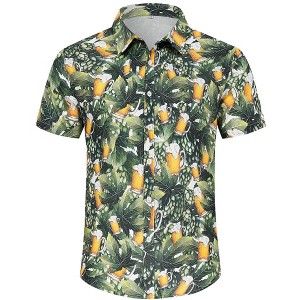 Mens Halloween Christmas Shirts Funky Santa Button Down Shirt Printed Short Sleeve - 1 of 4