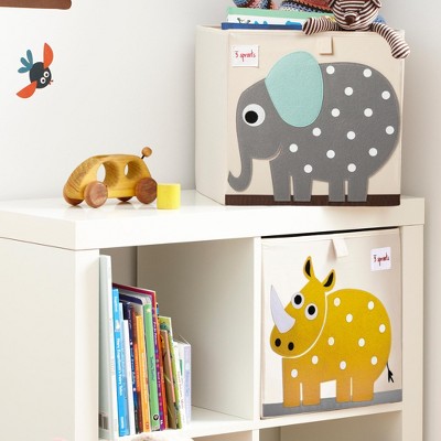 3 Sprouts Beige and Gray Elephant Foldable Fabric Storage Cube