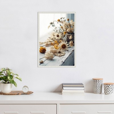 White and Yellow Beaded Frame Botanical Canvas Wall Art