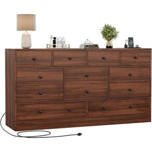 Jojoka 61" Wood Dresser w/ 12 Drawers, Built-in Power Outlet & Metal Glide Rails - Spacious Storage Chest for Bedroom, Living Room & Hallway - 1 of 4