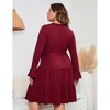 Women Plus Size V Neck Wrap Dress High Waist Ruffle Long Sleeve Casual Midi Dress with Belt - 4 of 4