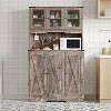 Brown Kitchen Pantry Cabinet with Charging Station, Farmhouse Freestanding Kitchen Hutch Cupboard Storage Cabinet with Countertop for Living Room - 4 of 4