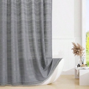 Boho Farmhouse Shower Curtain Set with Tassel Linen Bohemian French Country Chic Bathroom Modern Striped Textured 72x72 - 1 of 4