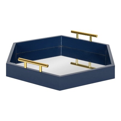 Kate and Laurel Lipton Tray, 18x18, Navy Blue and Mirror
