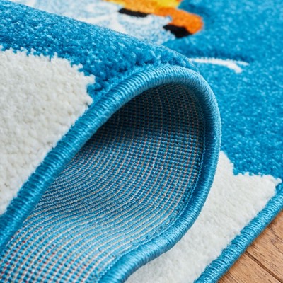 Blue and Green Square Kids Non-slip Synthetic Area Rug
