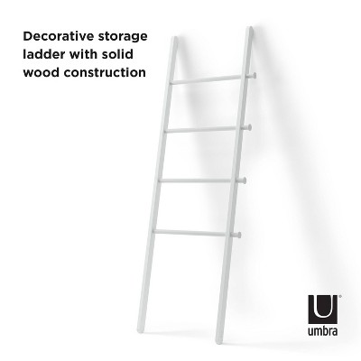White Ash and Poplar Wood Blanket Ladder with Metal Bars