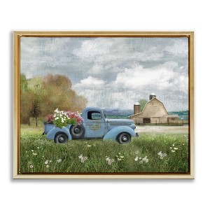 Stupell Industries Vintage Blue Truck in Meadow Floating Frame Canvas Art, Gold, 31" x 25" - 1 of 4