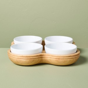 5pc Wood Serving Tray with Ceramic Bowl Inserts Brown/Cream - Hearth & Hand™ with Magnolia - 1 of 4