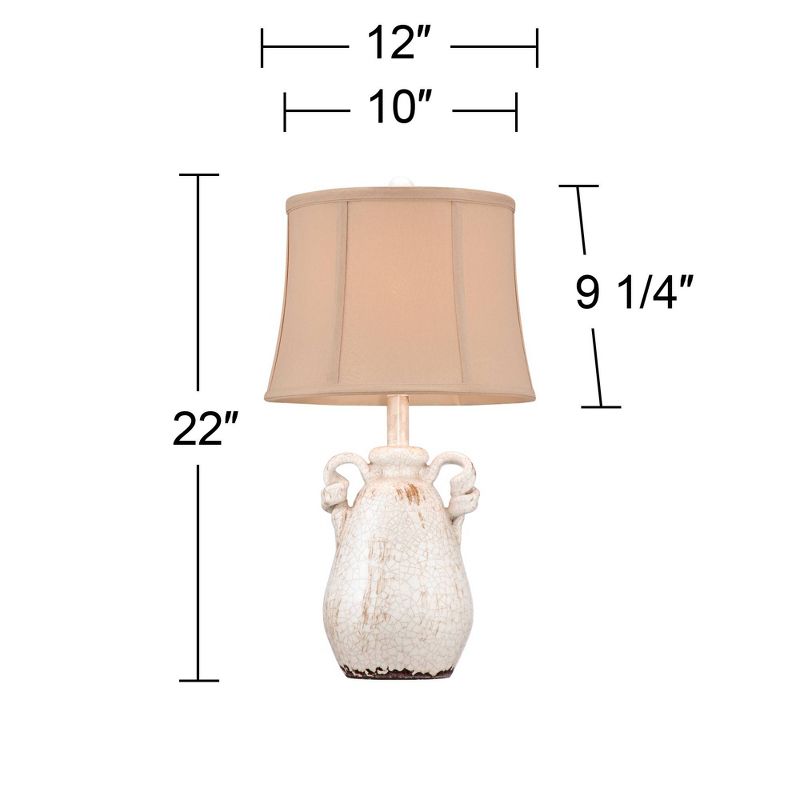 Regency Hill Sofia Rustic Country Cottage Accent Table Lamp 22" High Crackled Ivory Glaze Ceramic Beige Bell Shade for Bedroom Living Room House Home, 4 of 10