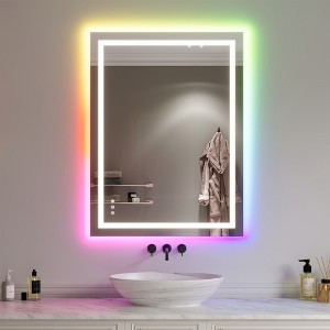 RGB LED Mirror for Bathroom, Mirror with 8 RGB Backlit & 3 Front Lit, Anti-Fog Wall Bathroom/Vanity Mirror with Memory, Horizontal/Vertical - 1 of 4