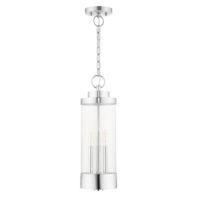 Polished Chrome 3-Light Outdoor Hanging Lantern with Clear Glass