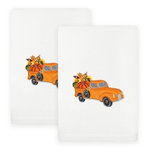 Linum Home Textiles AUTUMN TRUCK - Embroidered Luxury 100% Turkish Cotton Hand Towels (Set of 2) - 1 of 3