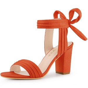 Allegra K Women's Back to College Faux Suede Open Toe Ankle Tie Back Chunky Heel Sandals - 1 of 4