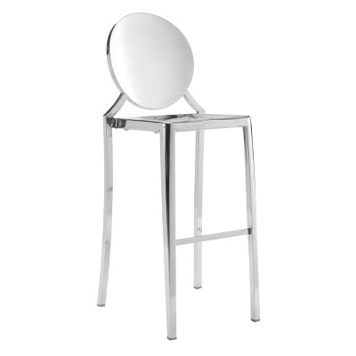 Set of 2 Modern Polished Stainless Steel Barstools - Zm Home