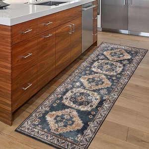 Washable Non Slip Low Pile Area Rug for Living Room Vintage Floral Indoor Carpet Stain Resistant Foldable Floor Cover - 1 of 4