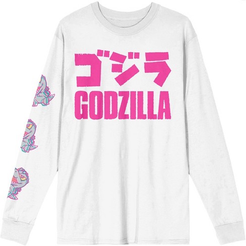 Toho Chibi Godzilla with Kanji Classic White Long Sleeve T-Shirt - S