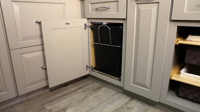 Gray Plastic Pull-Out Kitchen Trash Bin Set, 35 Quart, 2 Pack