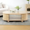 Elegant Long Oval Yellow MDF Storage Side Table with Retro Charm, Natural Wood Finish, Perfect for Living Room and Bedroom- Maison Boucle - 3 of 4