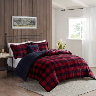Sapphtopaz 4-Piece Full/Queen Sheet Set, Plush Alternative Comforter Set, Sheets Queen Size Bed Set, Bedding with Decorative Pillow -Black & Red