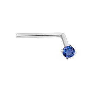 Jewelry Avalanche 22G 14K Gold L-shape Nose Stud with Blue Sapphire Gemstone - 1 of 2