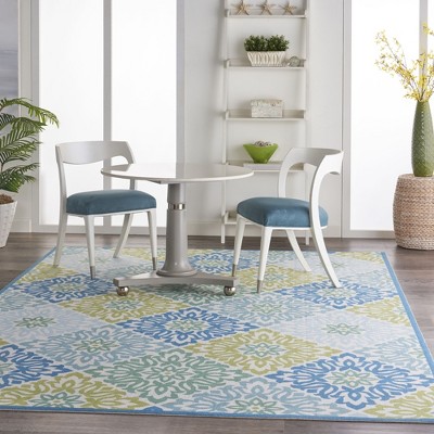Blue Floral Synthetic 10' x 14' Rectangular Area Rug