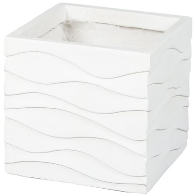 LuxenHome White Waves 14.2" Square MgO Planter, Indoor and Outdoor