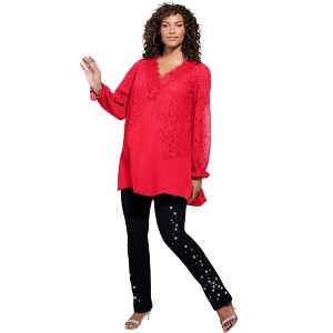 Roaman's Women's Plus Size Lace & Georgette Swing Tunic - 1 of 4