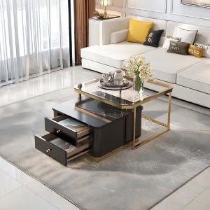 NicBex Modern Square Nesting Coffee Table Set with 2 Drawers and Glass Top for Living Room - 1 of 4