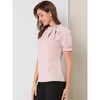 INSPIRE CHIC Women's Bow Tie Neck Solid Color Elastic Cuffs Elegant Office Short Sleeve Blouse - 4 of 4