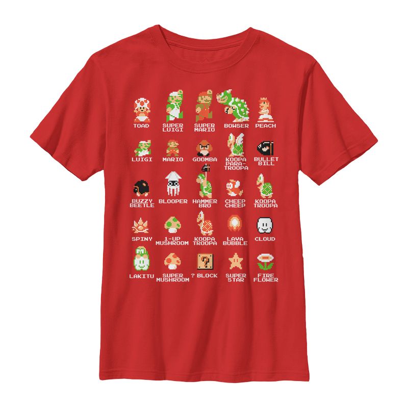 Boy's Nintendo Super Mario Bros Character Guide T-Shirt, 1 of 4