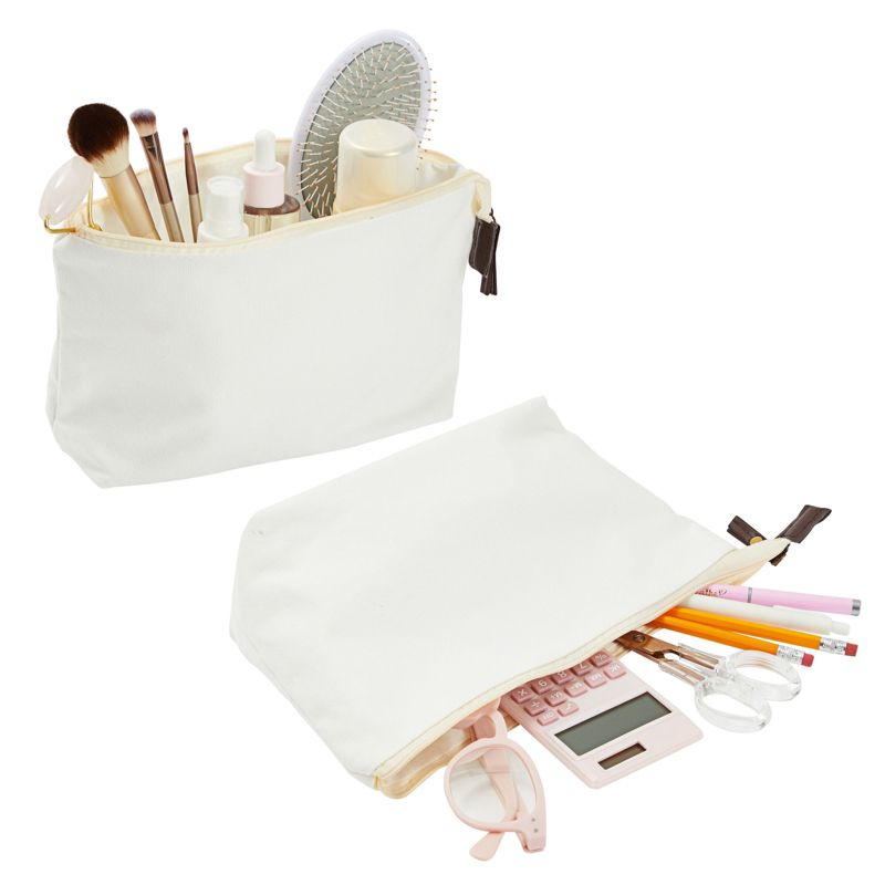 Juvale 6 Pack Canvas Makeup Bags with Zipper - Cotton Cosmetic Bags for Toiletries, DIY Crafts, Travel (White, 11.75 x 5.5"), 5 of 9