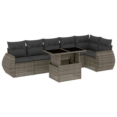 vidaXL 7 Piece Patio Sofa Set with Cushions Gray Poly Rattan