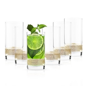 Berkware Luxurious Highball Cocktail Glasses with Elegant Gold Rhinestone Design - 16oz - 1 of 4