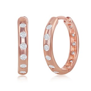 Bella Silver Sterling Silver 18mm CZ Hoop Earrings - Rose Gold Plated - Rose - 1 of 2