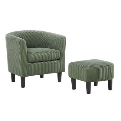 Ridstar Green Upholstered Arm Chair Corduroy Single Sofa Chair with Ottoman Foot Rest Comfy Armchair for Living Room Bedroom and Office