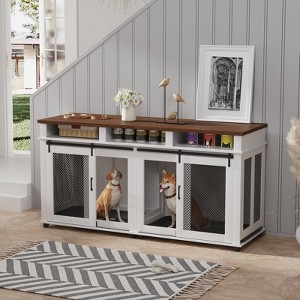 Dog Crate Furniture, for 2 Dogs, Heavy Duty Dog Kennel, for Large Breed with Removable Divider, Tray, Wooden Dog Crate - 1 of 4