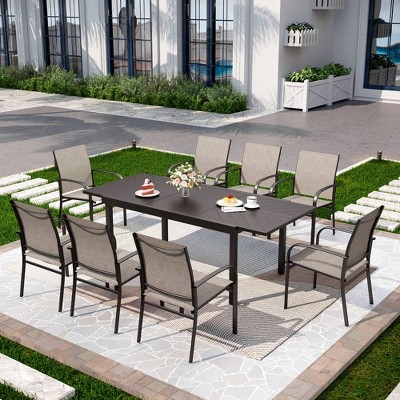 Captiva Designs 9pc Patio Dining Set with Black Expandable Steel Rectangle Table & Sling Fixed Chairs