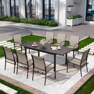 Captiva Designs 9pc Patio Dining Set with Black Expandable Steel Rectangle Table & Sling Fixed Chairs - 1 of 4
