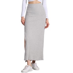 Allegra K Women's Knit Side Slit Hight Waist Midi Bodycon Skirt - 1 of 4