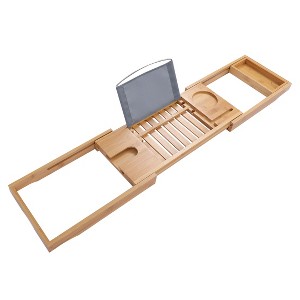 Unique Bargains Bamboo Non-Slip Expandable Bath Serving Table Tray Shower and Bath Caddies Brown 1 Pc - 1 of 4