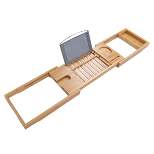 Unique Bargains Bamboo Non-Slip Expandable Bath Serving Table Tray Shower and Bath Caddies Brown 1 Pc