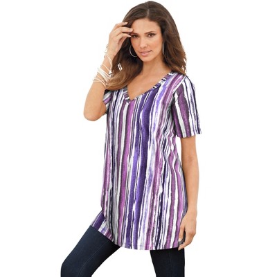 Roaman's Women's Plus Size Studded Tie Dye Tunic