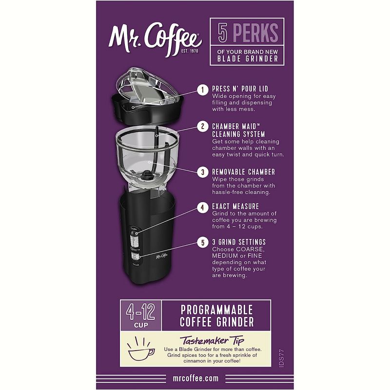 Mr. Coffee 12 Cup 3 Speed Programmable Electric Coffee Grinder, 3 of 6
