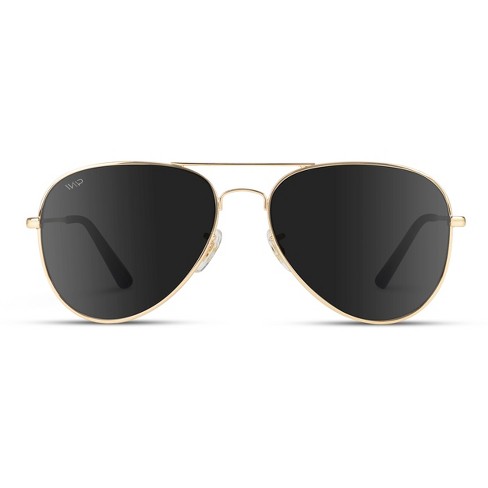 WMP Eyewear Geometric Metal Frame Aviator Polarized Sunglasses - Gold  Frame/Black Lens