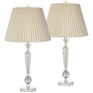 Vienna Full Spectrum Jolie Traditional Table Lamps 26" High Set of 2 Clear Crystal Glass Ivory Pleat Drum Shade for Bedroom Living Room Nightstand - 1 of 4